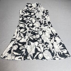 Shoreline Hawaiian Gray White Sleeveless Flowy Dress Floral High Neck Small